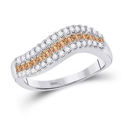Womens Princess Brown Diamond Curved Band Ring 5/8 Cttw 14kt White Gold - REF-45X5A
