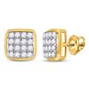 Image 1 : Mens Round Diamond Square Cluster Earrings 1 Cttw 10kt Yellow Gold - REF-49A9M