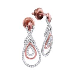 Womens Round Diamond Teardrop Dangle Earrings 3/8 Cttw 10kt Rose Gold - REF-25X9A