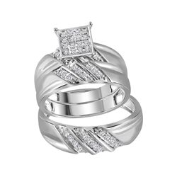 His Hers Round Diamond Square Matching Wedding Set 1/3 Cttw 10kt White Gold - REF-41N9F