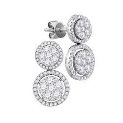 Womens Round Diamond Circle Cluster Dangle Earrings 1-1/2 Cttw 18kt White Gold - REF-192Y9N