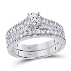 Round Diamond Bridal Wedding Ring Band Set 3/4 Cttw 14kt White Gold - REF-90H5R