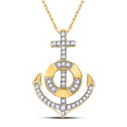 Womens Round Diamond Anchor Nautical Pendant 1/5 Cttw 10kt Yellow Gold - REF-23Y9N