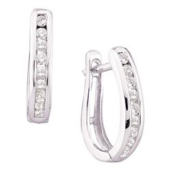 Womens Round Channel-set Diamond Oblong Hoop Earrings 1/4 Cttw 10kt White Gold - REF-18M5H