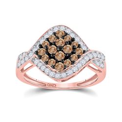 Womens Round Brown Diamond Cluster Ring 1 Cttw 10kt Rose Gold - REF-36N9F