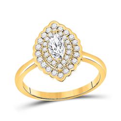 Marquise Diamond Halo Bridal Wedding Engagement Ring 3/4 Cttw 14kt Yellow Gold - REF-100X5A
