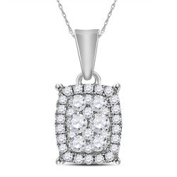 Womens Round Diamond Rectangle Cluster Pendant 1/4 Cttw 14kt White Gold - REF-18Y5N