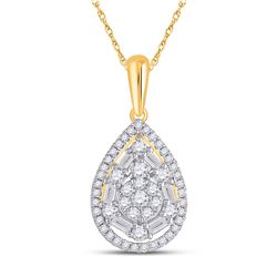 Womens Baguette Diamond Teardrop Pendant 1/2 Cttw 14kt Yellow Gold - REF-43K5Y