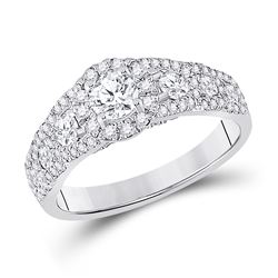 Round Diamond Halo Bridal Wedding Engagement Ring 1-1/4 Cttw 14kt White Gold - REF-98W5K