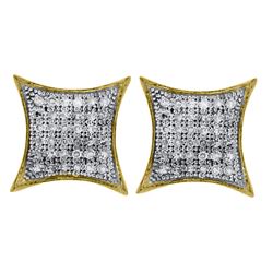 Womens Round Diamond Square Kite Cluster Earrings 1/4 Cttw 10kt Yellow Gold - REF-14K5Y