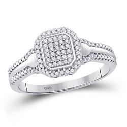 Womens Round Diamond Square Cluster Ring 1/5 Cttw 10kt White Gold - REF-16K9Y