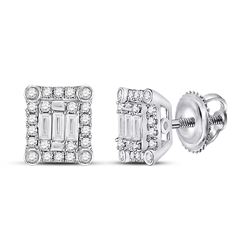 Womens Baguette Diamond Square Cluster Earrings 3/8 Cttw 14kt White Gold - REF-43R5X