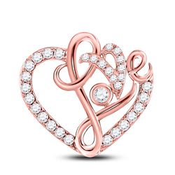 Womens Round Diamond Love Heart Pendant 1/3 Cttw 10kt Rose Gold - REF-20A5M