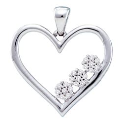 Womens Round Diamond Heart Pendant 1/20 Cttw 10kt White Gold - REF-7X5A
