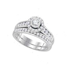Round Diamond Bridal Wedding Ring Band Set 1 Cttw 14kt White Gold - REF-93N9F