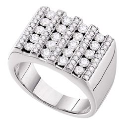 Mens Round Channel-set Diamond Square Stripe Cluster Ring 1-1/2 Cttw 14kt White Gold - REF-166K5Y