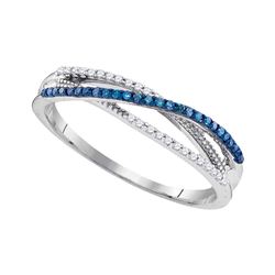 Womens Round Blue Color Enhanced Diamond Band Ring 1/6 Cttw 10kt White Gold - REF-15R9X