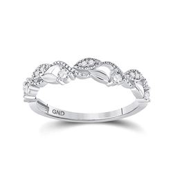 Womens Round Diamond Vine Stackable Band Ring 1/6 Cttw 10kt White Gold - REF-14R9X