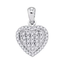 Womens Round Diamond Heart Cluster Pendant 1/4 Cttw 10kt White Gold - REF-13X9A