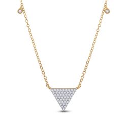 Womens Round Diamond Triangle Necklace 1/4 Cttw 10kt Yellow Gold - REF-25A9M