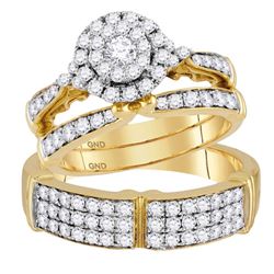 His Hers Round Diamond Solitaire Matching Wedding Set 1-1/2 Cttw 14kt Yellow Gold - REF-137Y9N