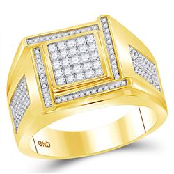 Mens Princess Diamond Square Cluster Ring 3/4 Cttw 10kt Yellow Gold - REF-57M5H