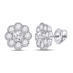 Womens Round Diamond Flower Cluster Earrings 2 Cttw 14kt White Gold - REF-164N5F