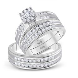 His Hers Round Diamond Cluster Matching Wedding Set 1-1/5 Cttw 10kt White Gold - REF-71X9A