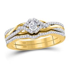 Princess Diamond Bridal Wedding Ring Band Set 1/3 Cttw 10kt Yellow Gold - REF-35W5K