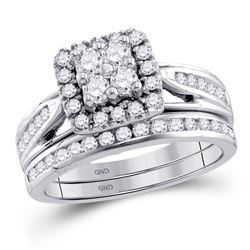 Round Diamond Cluster Bridal Wedding Ring Band Set 1 Cttw 10kt White Gold - REF-79K5Y