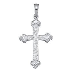 Womens Round Diamond Cross Religious Pendant 1/6 Cttw 10kt White Gold - REF-9F5W