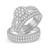 Image 1 : His Hers Round Diamond Cluster Matching Wedding Set 1-3/4 Cttw 14kt White Gold - REF-126X9A