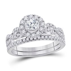 Round Diamond Bridal Wedding Ring Band Set 1 Cttw 14kt White Gold - REF-107Y9N