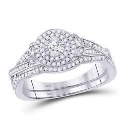 Round Diamond Bridal Wedding Ring Band Set 3/8 Cttw 10kt White Gold - REF-32H5R