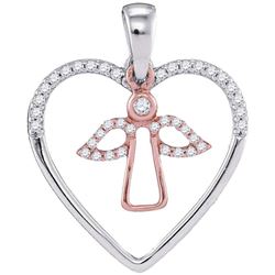 Womens Round Diamond Angel Heart Pendant 1/6 Cttw 10kt Two-tone Gold - REF-8W9K