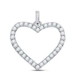 Womens Round Diamond Heart Outline Pendant 1/3 Cttw 10kt White Gold - REF-18X5A
