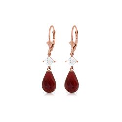 Genuine 18.6 ctw Ruby & White Topaz Earrings 14KT Rose Gold - REF-46V7W