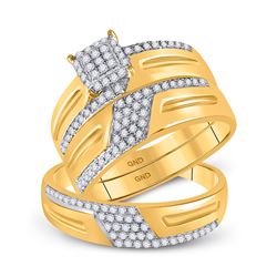 His Hers Round Diamond Cluster Matching Wedding Set 1/2 Cttw 10kt Yellow Gold - REF-43W5K