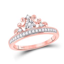 Womens Round Diamond Crown Tiara Band Ring 1/5 Cttw 10kt Rose Gold - REF-20F5W