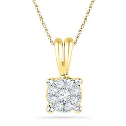 Womens Round Diamond Cluster Pendant 1/12 Cttw 10kt Yellow Gold - REF-7W9K