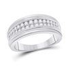 Image 1 : Mens Round Diamond Double Row Band Ring 3/4 Cttw 10kt White Gold - REF-60F9W