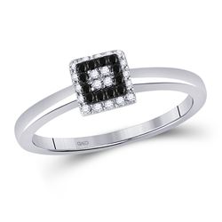 Womens Round Black Color Enhanced Diamond Cluster Ring 1/6 Cttw 10kt White Gold - REF-18X9A