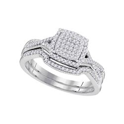 Round Diamond Square Bridal Wedding Ring Band Set 1/3 Cttw 10kt White Gold - REF-29W5K