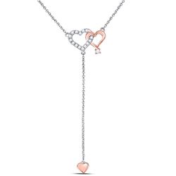 Womens Round Diamond Y Shape Heart Necklace 1/8 Cttw 14kt Two-tone Gold - REF-21W5K