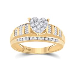 Round Diamond Heart Bridal Wedding Engagement Ring 1/2 Cttw 10kt Yellow Gold - REF-32M5H