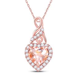 Womens Heart Morganite Diamond Fashion Pendant 1 Cttw 10kt Rose Gold - REF-19W5K