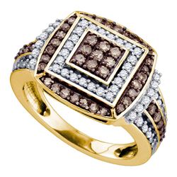Womens Round Brown Diamond Square Cluster Ring 1 Cttw 10kt Yellow Gold - REF-51Y9N