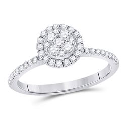 Womens Round Diamond Circle Cluster Ring 1/2 Cttw 14kt White Gold - REF-39A5M