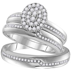 His Hers Round Diamond Oval Matching Wedding Set 1/2 Cttw 10kt White Gold - REF-49W9K