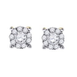 Womens Round Diamond Cluster Earrings 1/2 Cttw 14kt White Gold - REF-38M9H